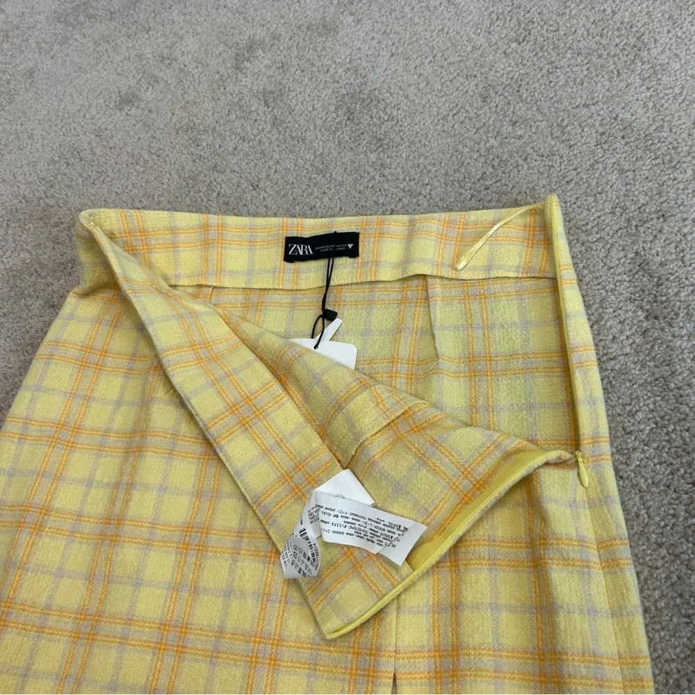 Zara NWT yellow Plaid Midi High Waisted Skirt Front Slit At Hem Sz XS bloggers - Picture 7 of 14